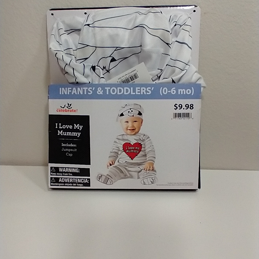 Infant Mummy Costume (0-6 Mo) I Love My Munmy, Cap & Jumpsuit Halloween Costume